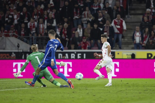 Dominik Reinmann (1. FC Magdeburg, Goalkeeper, #1), Andi Hoti (1. FC Magdeburg, Defence, #3), 2nd Bundesliga, 1.FC Köln, 1. FC Magdeburg on 14/09/2024 at the RheinEnergieStadion in Cologne Germany . (DFL/DFB REGULATIONS PROHIBIT ANY USE OF PHOTOGRAPHS AS IMAGE SEQUENCES AND/OR QUASI-VIDEO)