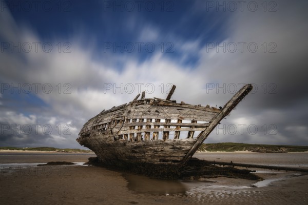 A view of the shipwreck of the Cara Na Mara on Mageraclogher Beach in Ireland