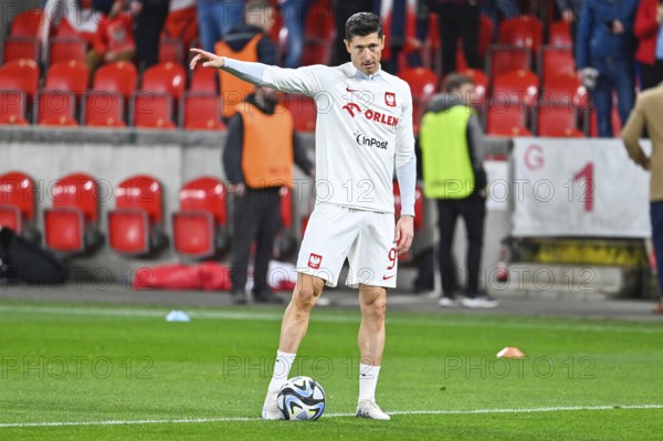 PRAGUE, CZECH REPUBLIC - MARCH 24, 2023: Qualifications for UEFA Euro 2024. Match Czech Republic - Poland 3:1. Robert Lewandowski during warm up.