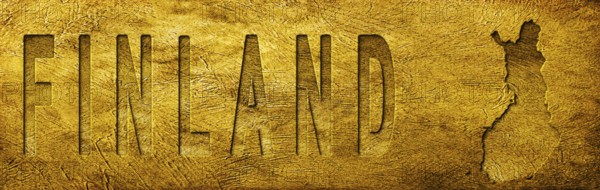 Finland Map and Text on Grunge Gold Texture