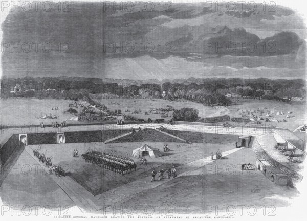 Military and mutiny, brigadier, general havelock leaving the fortress of Allahabad to recapture cawnpore, Uttar Pradesh