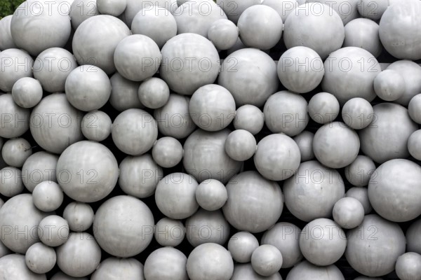 Spheres as a work of art in front of the new music theatre in Linz, Austria Austria