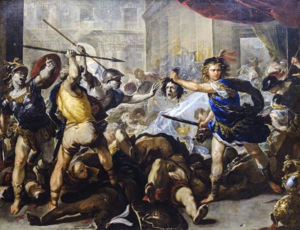 Luca Giordano, Perseus turning Phineas and his followers to stone, around 1660, oil on canvas, National Gallery, London, England, Great Britain