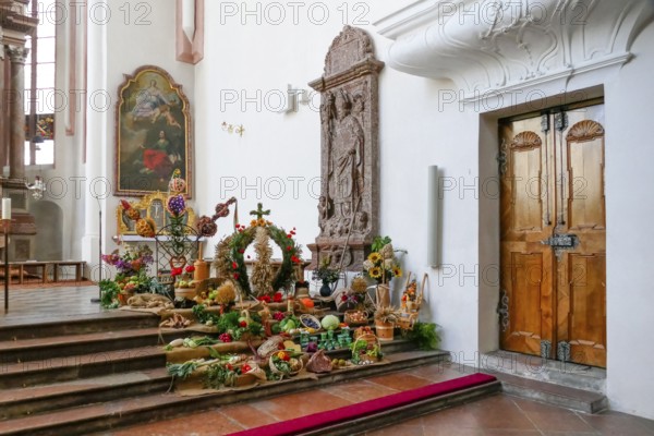 Harvest festival decoration in the collegiate church of St Peter and St John the Baptist, Berchtesgaden, Berchtesgadener Land, Upper Bavaria, Bavaria, Germany, Europe