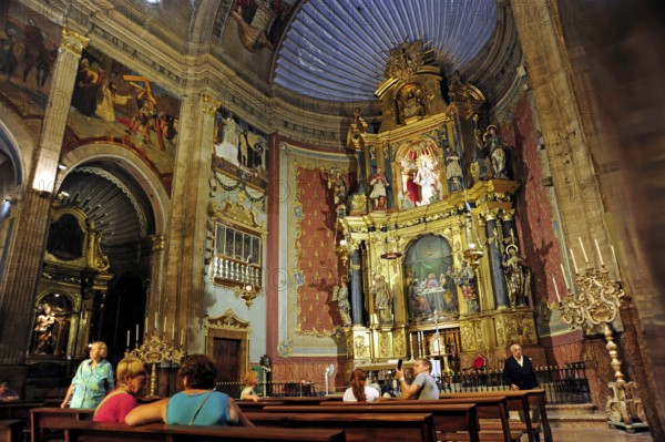 Altar and interior decoration in the church of Nostra Senyora dels Angels, Pollensa, Pollenca, Majorca, Majorca, Balearic Islands, Balearic Islands, Mediterranean, Spain, Europe