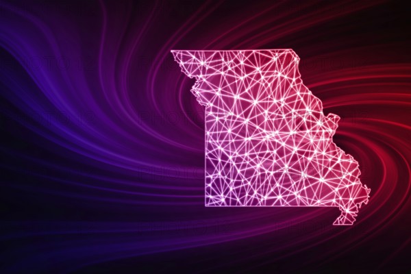 Map of Missouri, Polygonal mesh line map, modern map