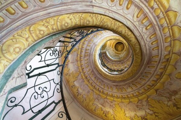 Melk, Austria, 22 September, 2022: view of the multi-storey circular staircase leading from the library to the church in Melk Abbey, Europe