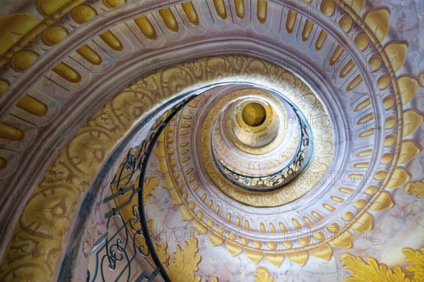 Melk, Auistria, 22 September, 2022: view of the multi-storey circular staircase leading from the library to the church in Melk Abbey