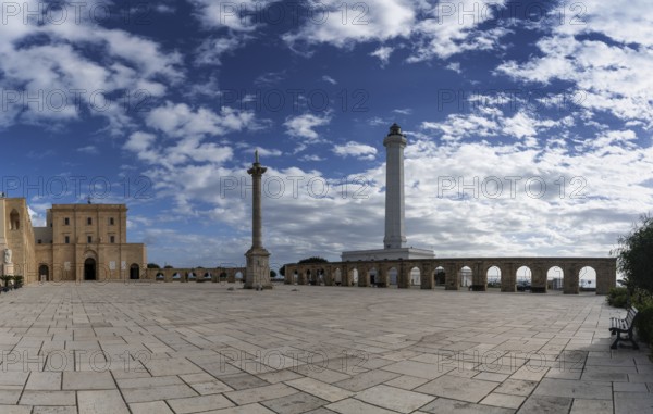 Santa Maria di Leuca, Italy, 29 November, 2023: view of the Santa Maria di Leuca lighthouse and the Cristo Re Church, Europe