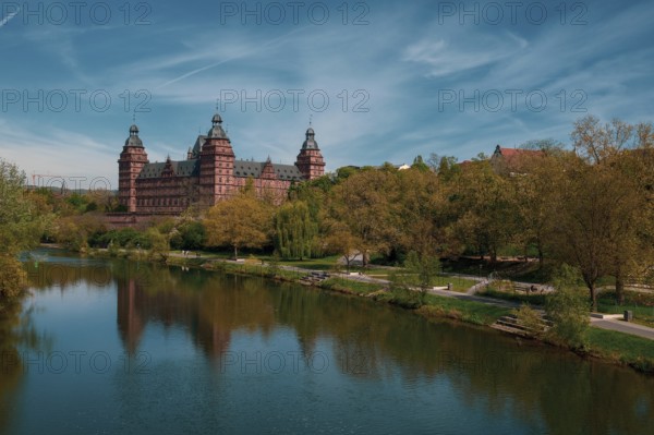 Panoramic view of Johannisburg Castle in Aschaffenburg, Germany, Europe