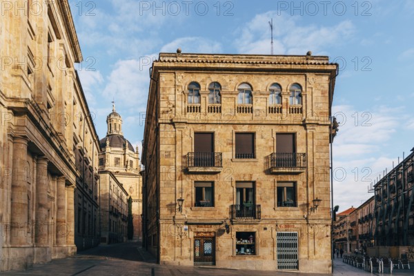 Salamanca, Spain, January 15, 2022: Cityscape of the old town of Salamanca with the church of La Clerecia. Castilla Leon, Spain, Europe