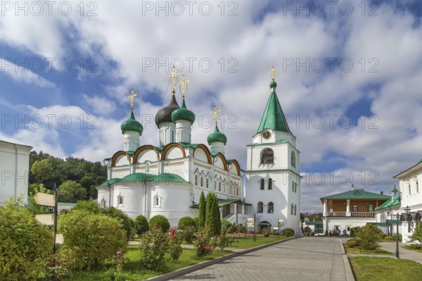 Pechersky Ascension Monastery in Nizhny Novgorod, Russia. Ascension Cathedral and bell tower