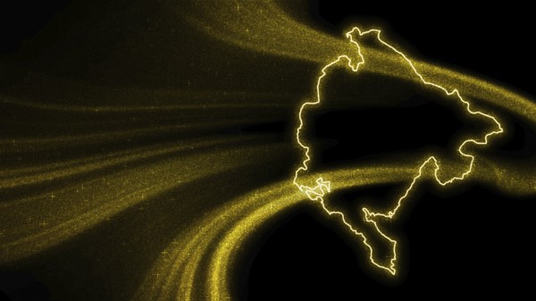 Map of Montenegro, Gold glitter map on dark background