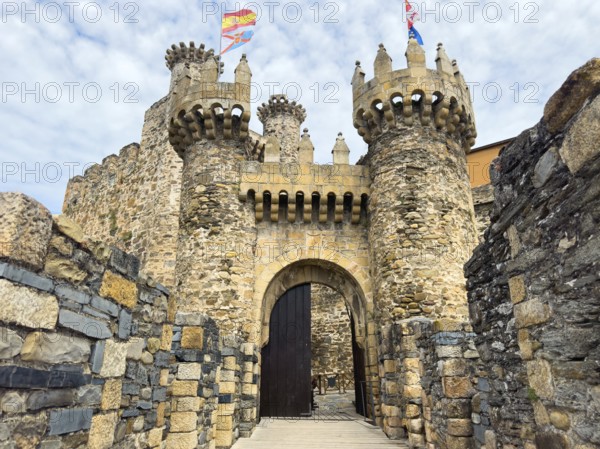 Castle of the Knights Templar in Ponferrada, Spain, a 12th Century medieval fortress in the Way of St James. graphy, Europe
