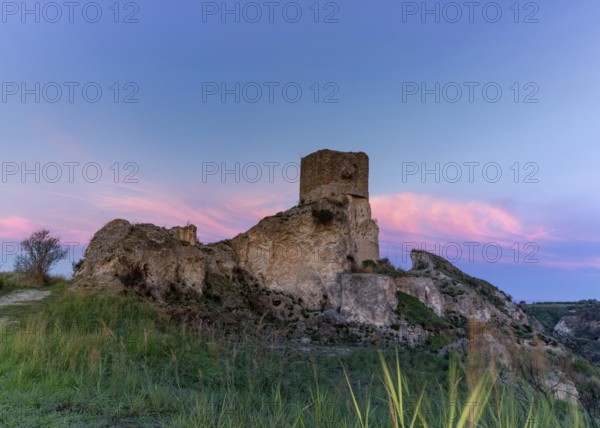 San Nicolò, Italy, 13 December, 2023: view of the Torre Marrana watchtower ruins in San Nicolò on the coast of Calabria, Europe