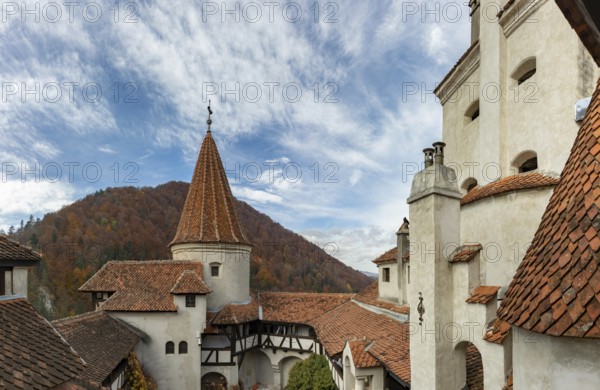 A picture of the Bran Castle as seen from its courtyard