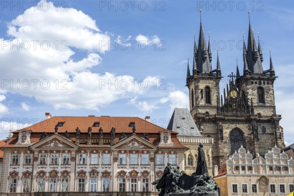 The Teyn Church and other beautiful old buildings on the Old Town Square in Prague, Czech Republic, Europe
