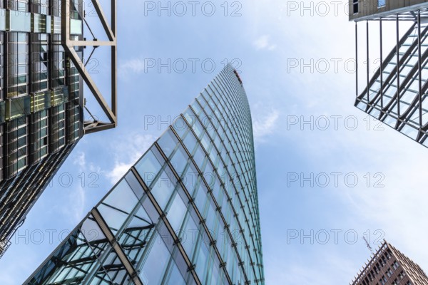 Berlin, Germany, July 28, 2019: Low angle view of the Sony Center. It is a Sony-sponsored building complex located at the Potsdamer Platz in Berlin, Europe