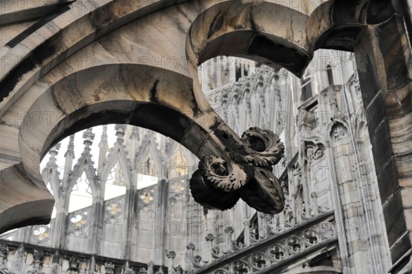 Milan Cathedral, Milan Duomo, construction began in 1386, completed in 1858, Milan, Milano, Lombardy, Italy, Europe, Gothic architecture with massive and detailed stone decorations that create a historic and majestic atmosphere, Europe