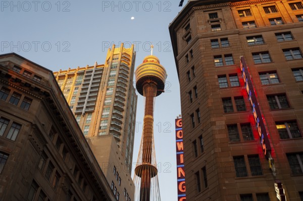 19 Sep 2018, Sydney, New South Wales, Australia, A view of the Sydney Tower, the tallest structure in the city and the second tallest telecommunications tower in the southern hemisphere. The tower is 309 metres high and is located in the business district of the metropolis, Oceania