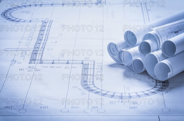 Set of architecture blueprint rolls construction concept