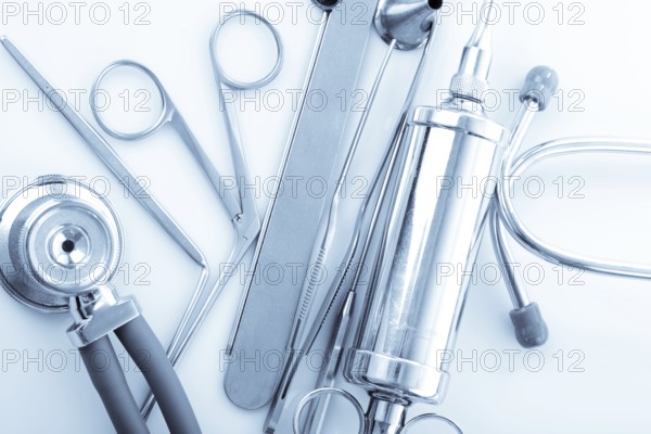 Medical instruments for ENT doctor on white