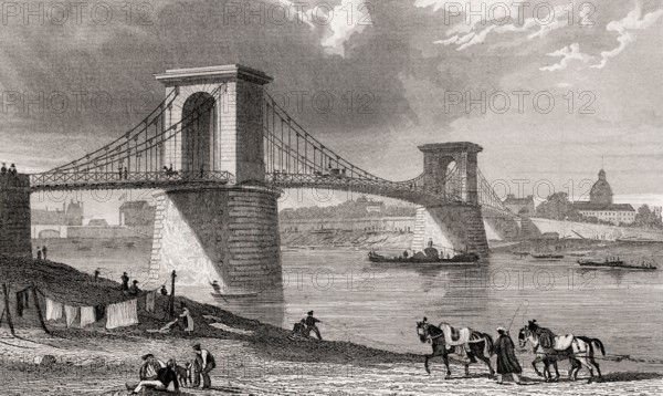 The Passerelle de Constantine, Paris, France, antique steel engraved print, 1831, Europe