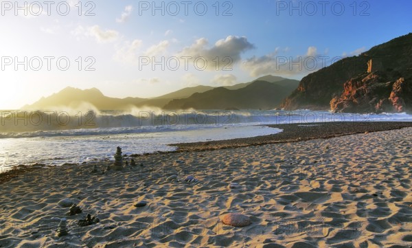 Stormy seas on the beach in Porto, Corsica