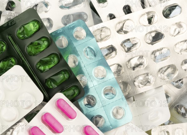 Tablets in blister pack, symbolic photo for health, medicine and tablet addiction Austria