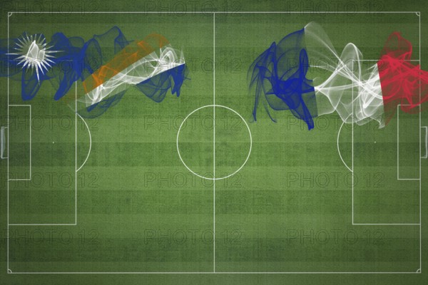 Marshall Islands vs France Soccer Match, national colors, national flags, soccer field, football game, Competition concept, Copy space