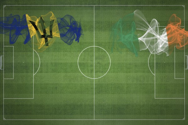 Barbados vs Ireland Soccer Match, national colors, national flags, soccer field, football game, Competition concept, Copy space