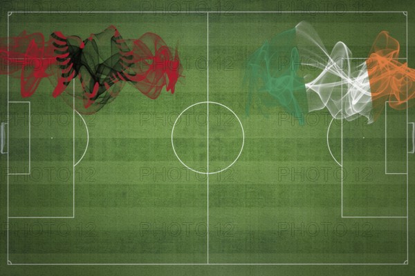 Albania vs Ireland Soccer Match, national colors, national flags, soccer field, football game, Competition concept, Copy space