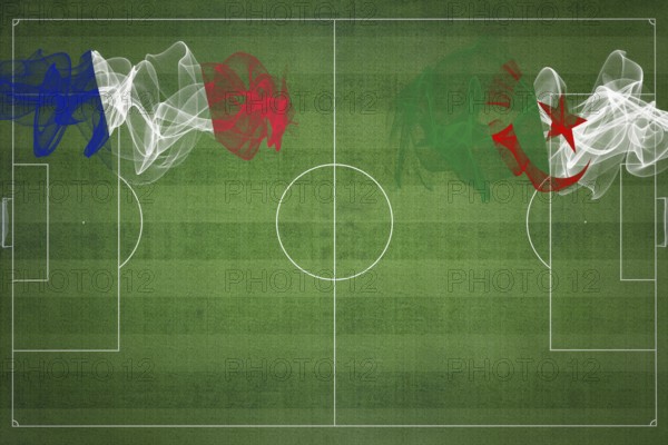 France vs Algeria Soccer Match, national colors, national flags, soccer field, football game, Competition concept, Copy space