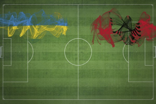 Rwanda vs Albania Soccer Match, national colors, national flags, soccer field, football game, Competition concept, Copy space