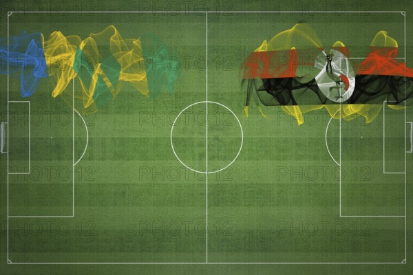 Saint Vincent and the Grenadines vs Uganda Soccer Match, national colors, national flags, soccer field, football game, Competition concept, Copy space