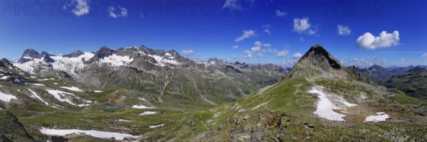 Panoramic view from Piz R6, Silvretta, Vorarlberg, Austria, Europe