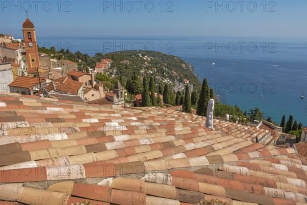 Village of Roquebrune-Cap-Martin on Mediterranean coast near Monaco. Provence Alps Cote d'Azur, Alpes Maritimes, Nice