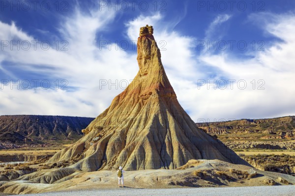 The famous rock of Castildetierra. Bardenas Reales is a semi-desert area in the Spanish province of Navarre. Rock formations are unparalleled in Europe. Journey to the warm Spanish autumn
