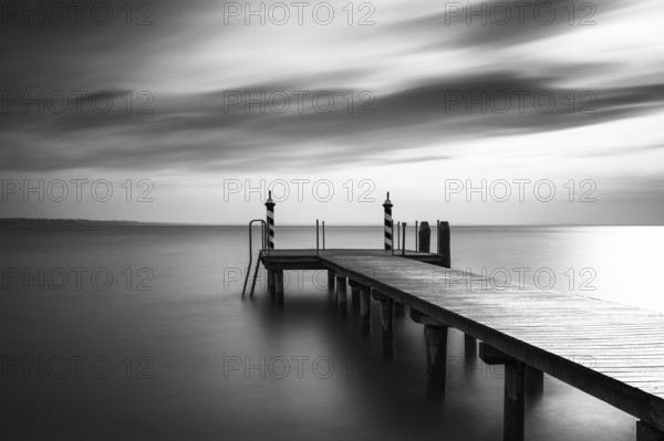 Boat mooring in Lake Garda, Italy, black and white, Europe
