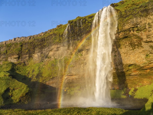 Rainbow at Seljalandsfoss waterfall, South Iceland, Iceland, Europe