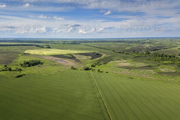 Aerial view of agricultural fields. Countryside, Agricultural Landscape Aerial view