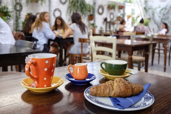 Breakfast with croissant, Sant Francesc, Formentera, Balearic Islands, Spain, Europe