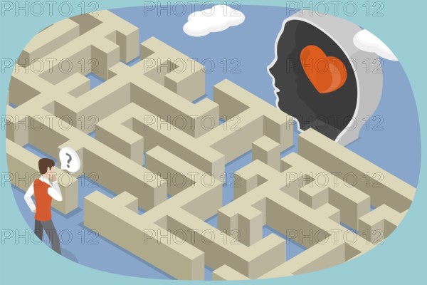 3D Isometric Flat Illustration of Finding Happiness, Positive Thinking, Emotion Intelligence, And Optimism