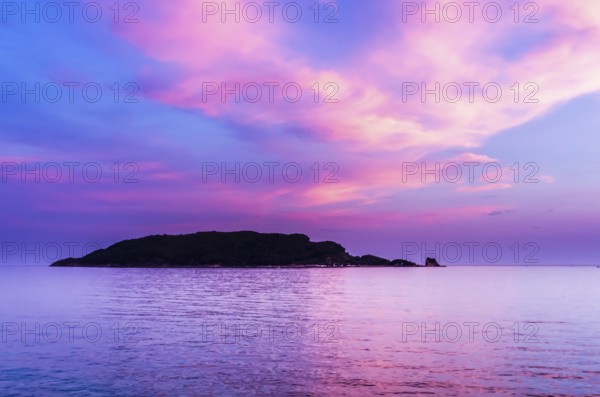 Sunset view on Sveti Nikola island, Montenegro, Europe