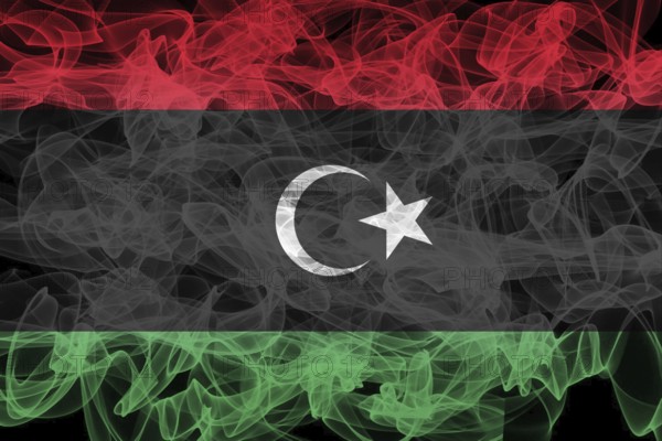 Libya Smoke Flag on Black Background, Libya flag