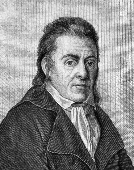 Johann Heinrich Pestalozzi (1746-1827) on engraving from 1859. Swiss pedagogue and educational reformer. Engraved by unknown artist and published in Meyers Konversations-Lexikon, Germany, 1859, Europe