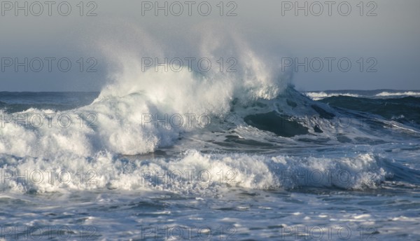 Dangerous wavy ocean with wind waves crashing during tropical storm