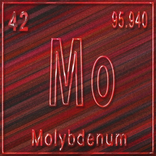 Molybdenum chemical element, Sign with atomic number and atomic weight, Periodic Table Element