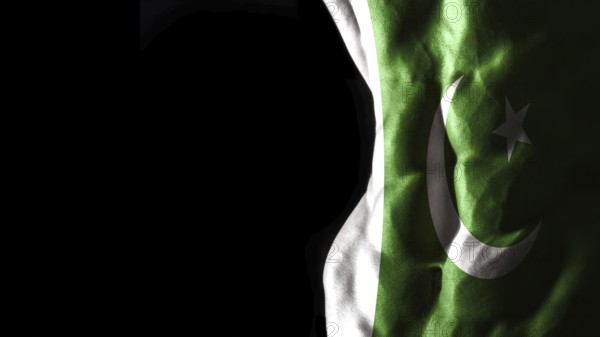 Pakistan flag on abs muscles national sport workout, bodybuilding concept, black background