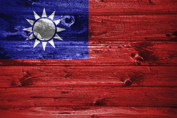 Taiwan flag on wooden planks background wood flag